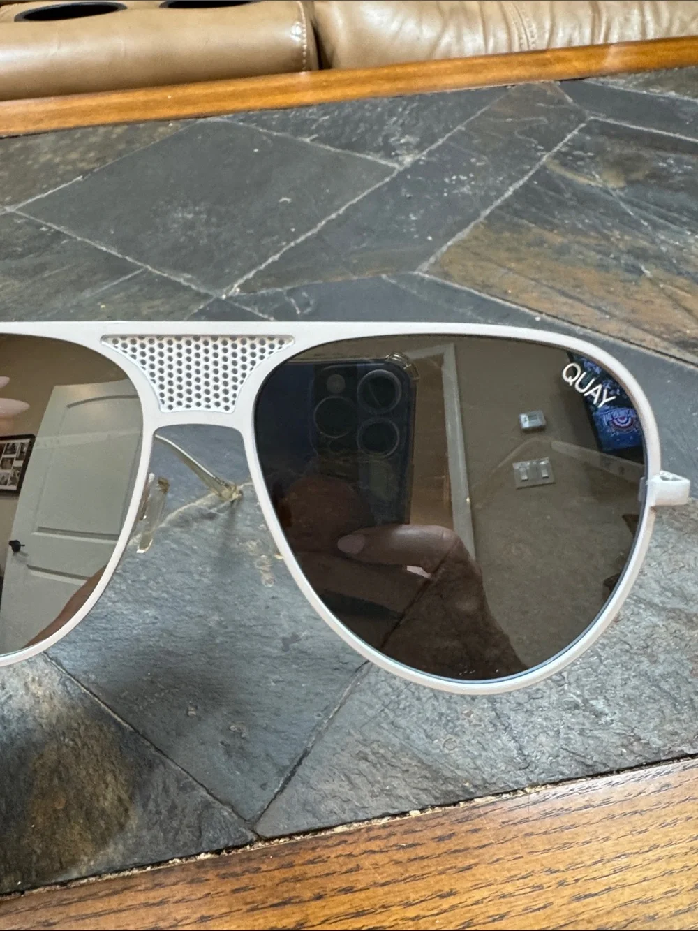 Quay Australia Silver Aviator Sunglasses with Dark Lenses